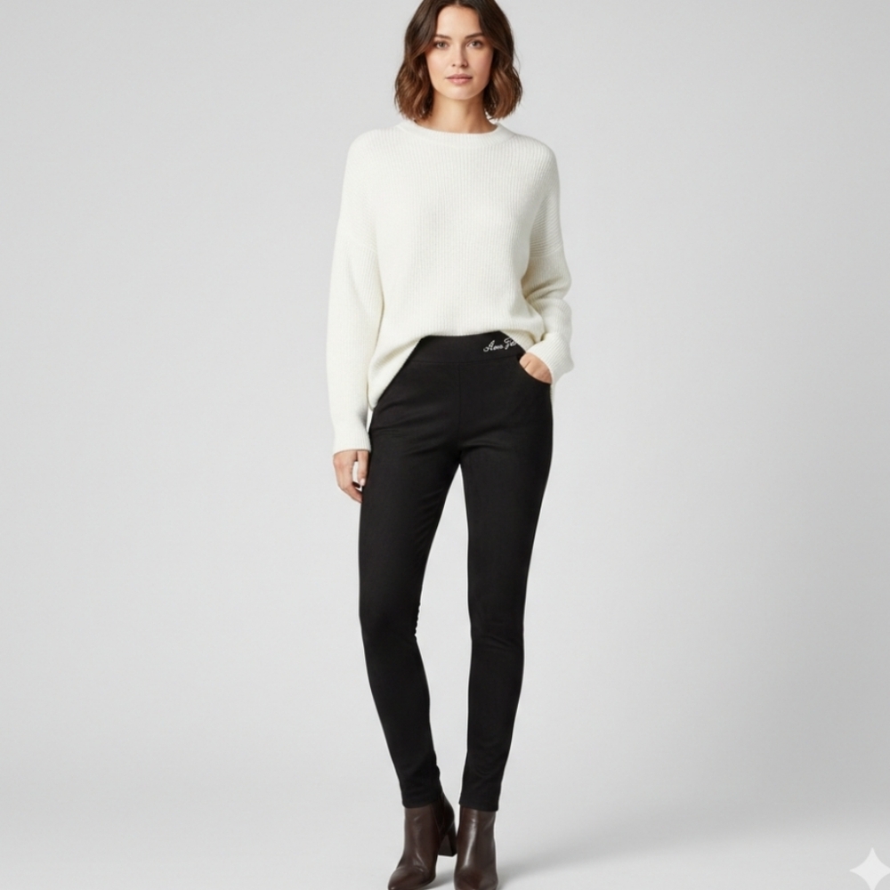 ANN TAYLOR SUEDE-LIKE ANN TAYLOR BLACK LEGGINGS XXS NWT